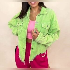 NWOT BiBi Neon Lime Green Ribbed Knit Shacket Size Large 💚
